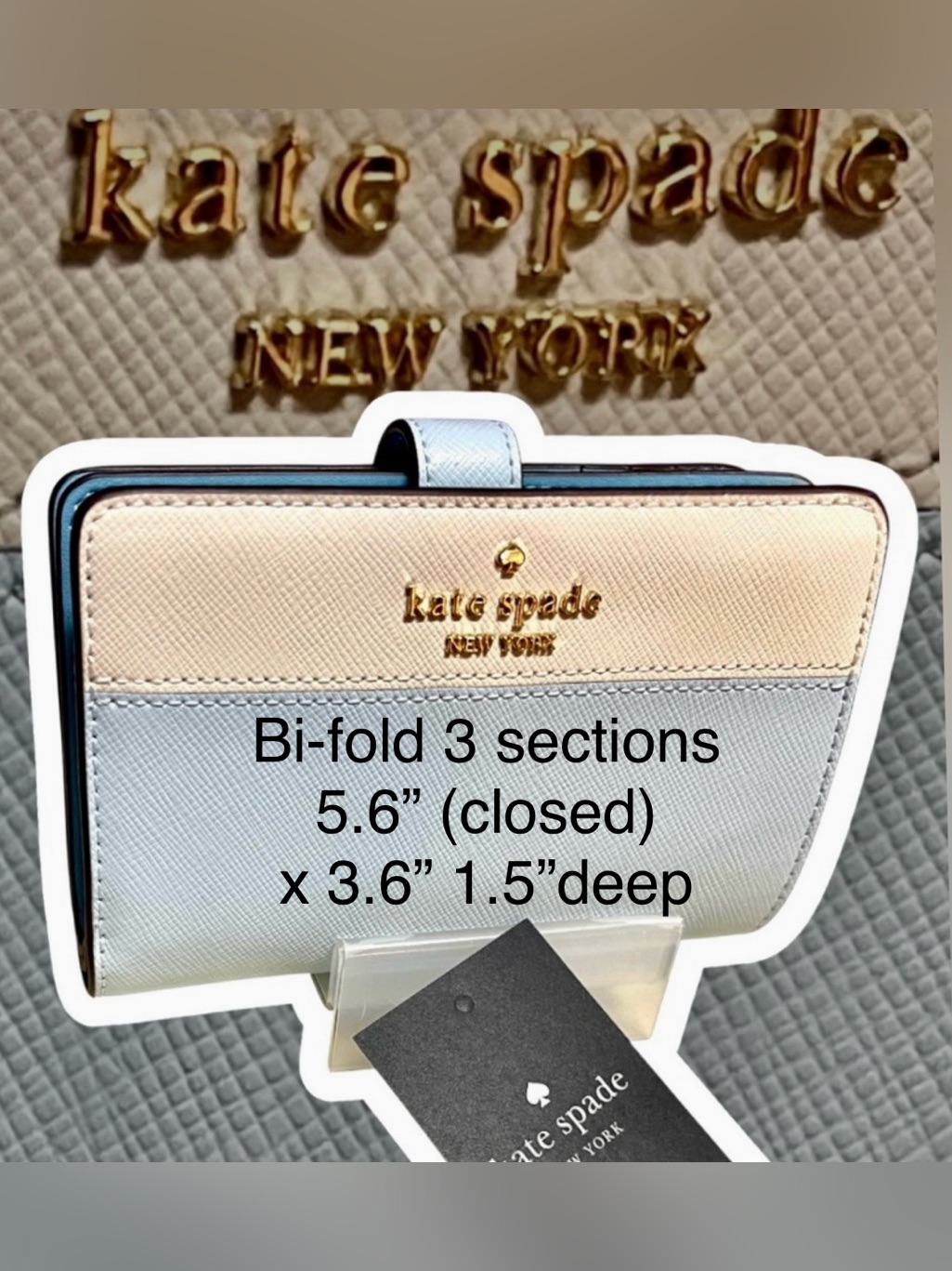 Kate Spade Rp$199 Saff Leather Bifold Wallet 3 Sections Blue&Cream “Madison” Nwt